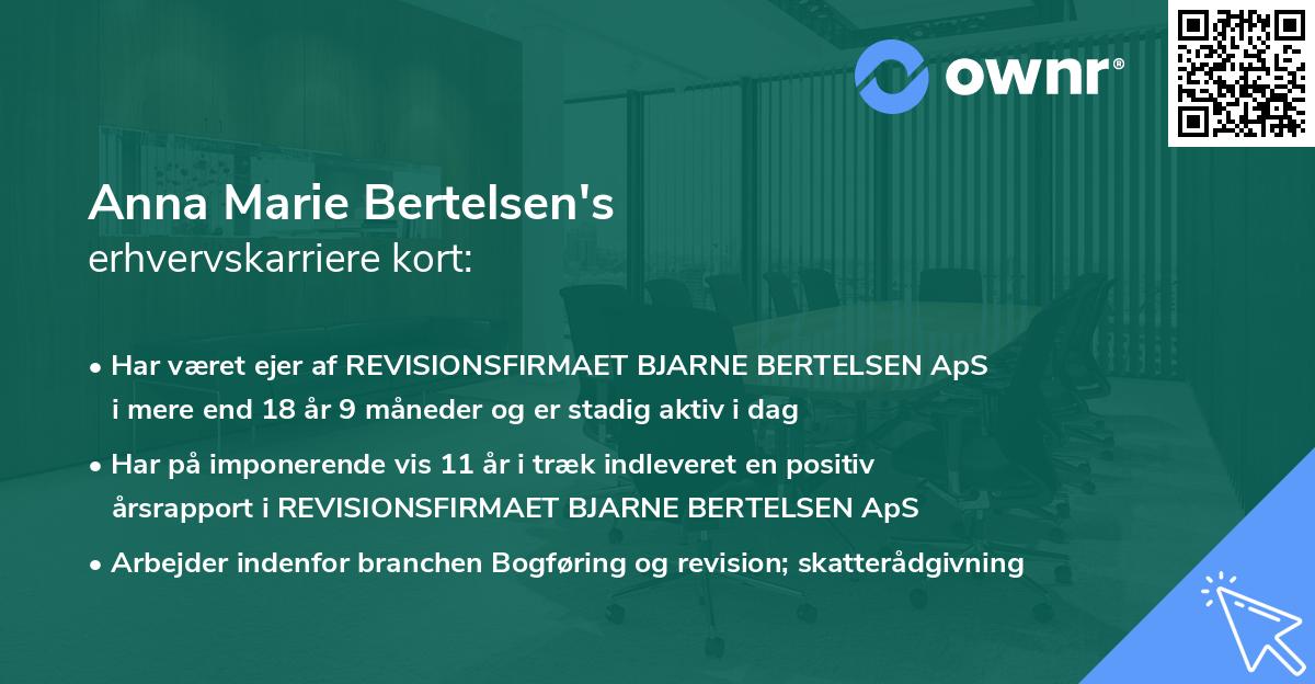 Anna Marie Bertelsen's erhvervskarriere kort