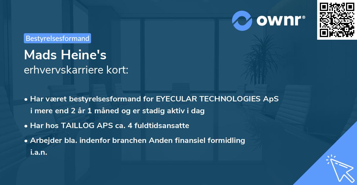 Mads Heine's erhvervskarriere kort