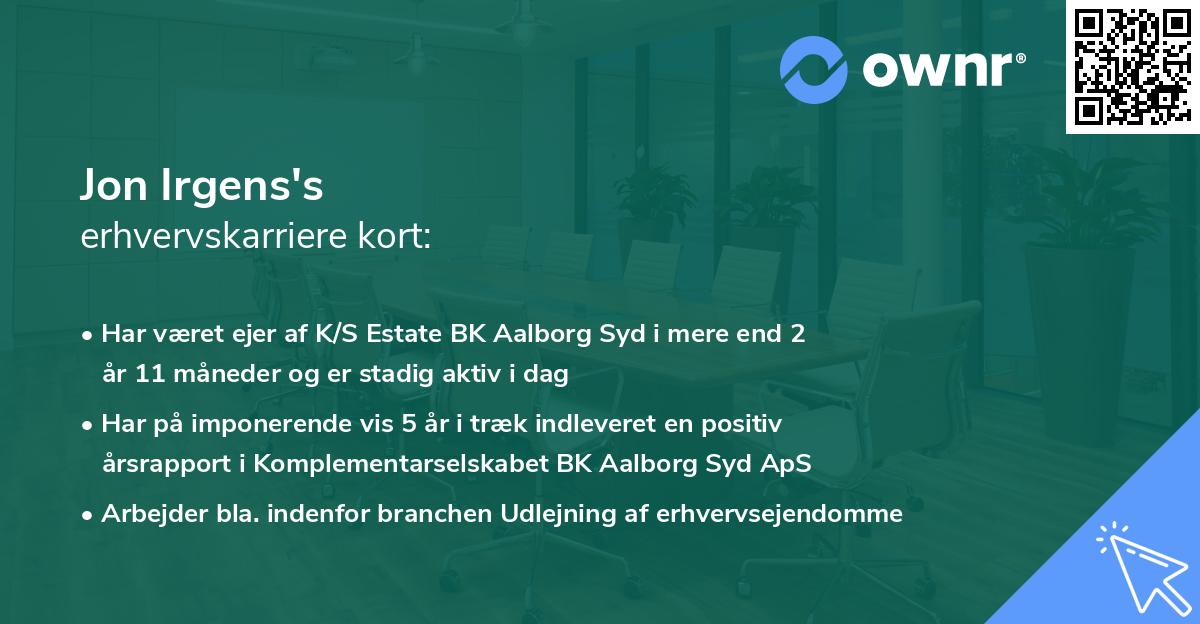 Jon Irgens's erhvervskarriere kort