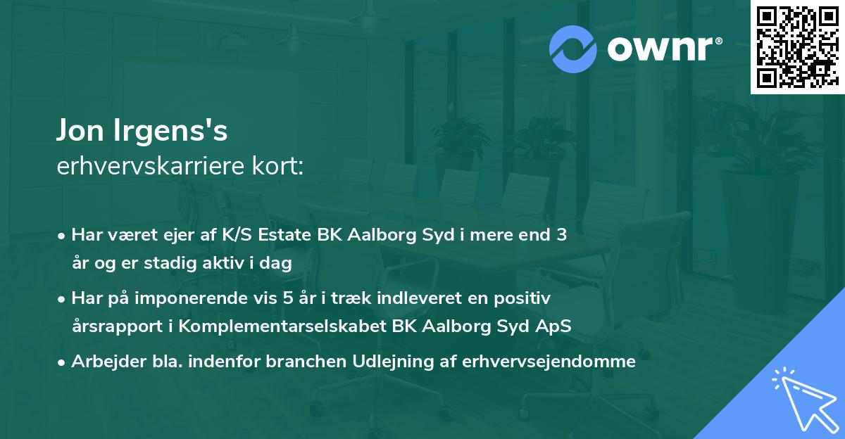 Jon Irgens's erhvervskarriere kort