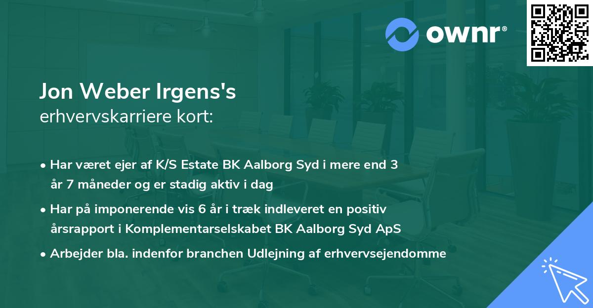 Jon Weber Irgens's erhvervskarriere kort