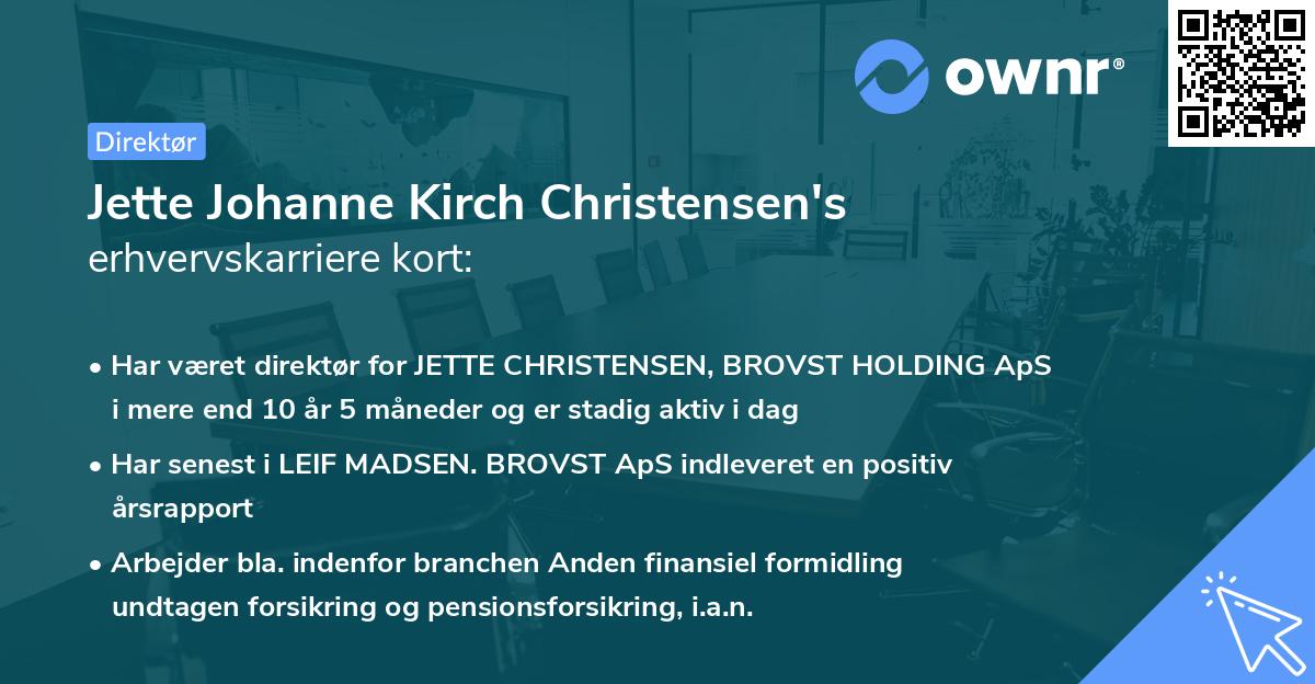 Jette Johanne Kirch Christensen's erhvervskarriere kort