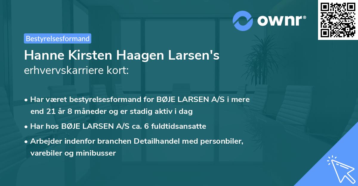 Hanne Kirsten Haagen Larsen's erhvervskarriere kort