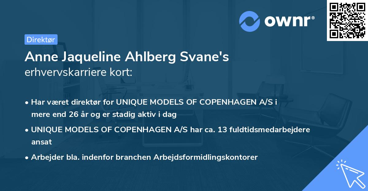 Anne Jaqueline Ahlberg Svane's erhvervskarriere kort