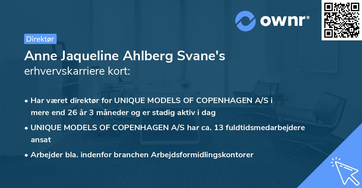 Anne Jaqueline Ahlberg Svane's erhvervskarriere kort