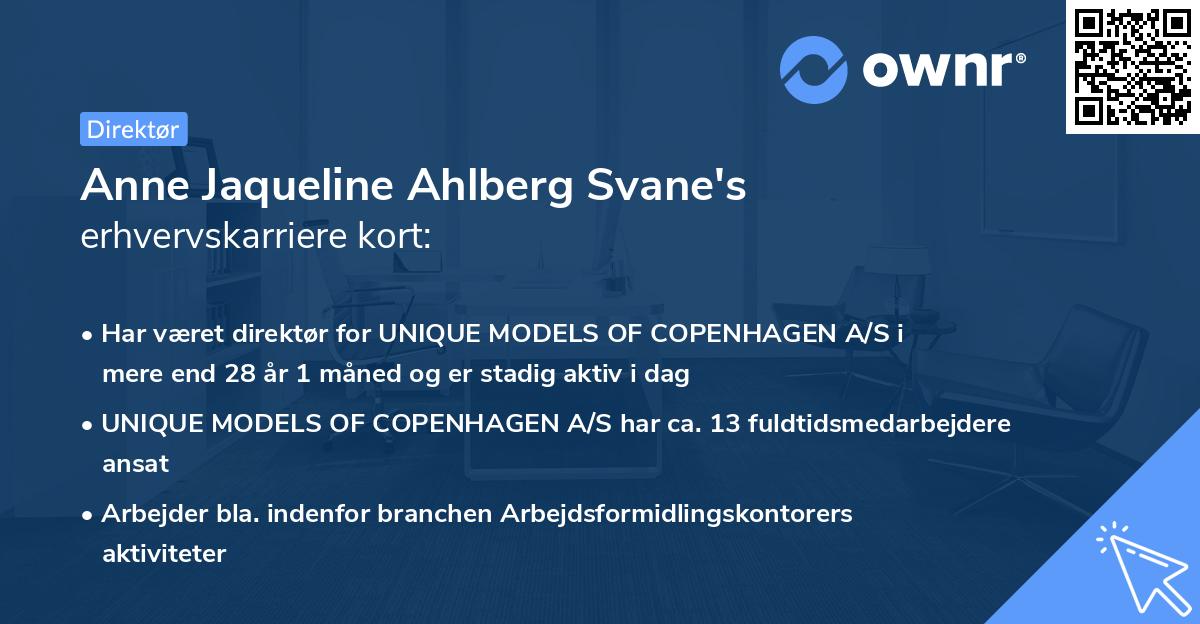 Anne Jaqueline Ahlberg Svane's erhvervskarriere kort