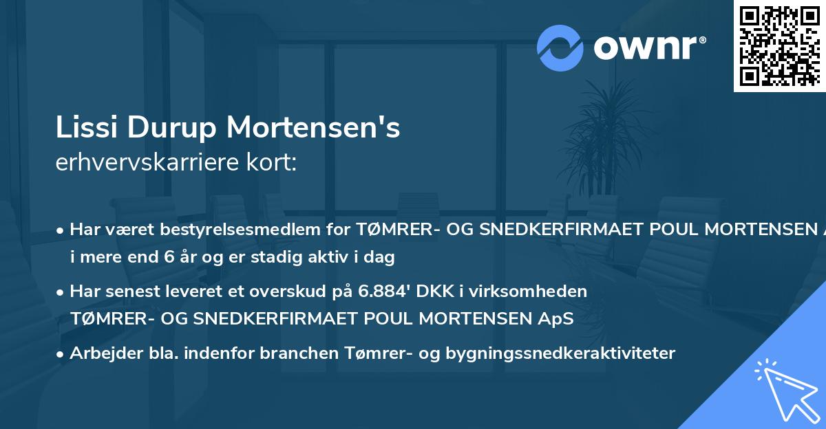 Lissi Durup Mortensen's erhvervskarriere kort