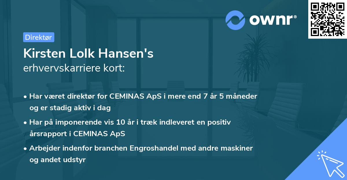 Kirsten Lolk Hansen's erhvervskarriere kort