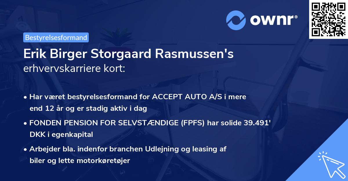 Erik Birger Storgaard Rasmussen's erhvervskarriere kort