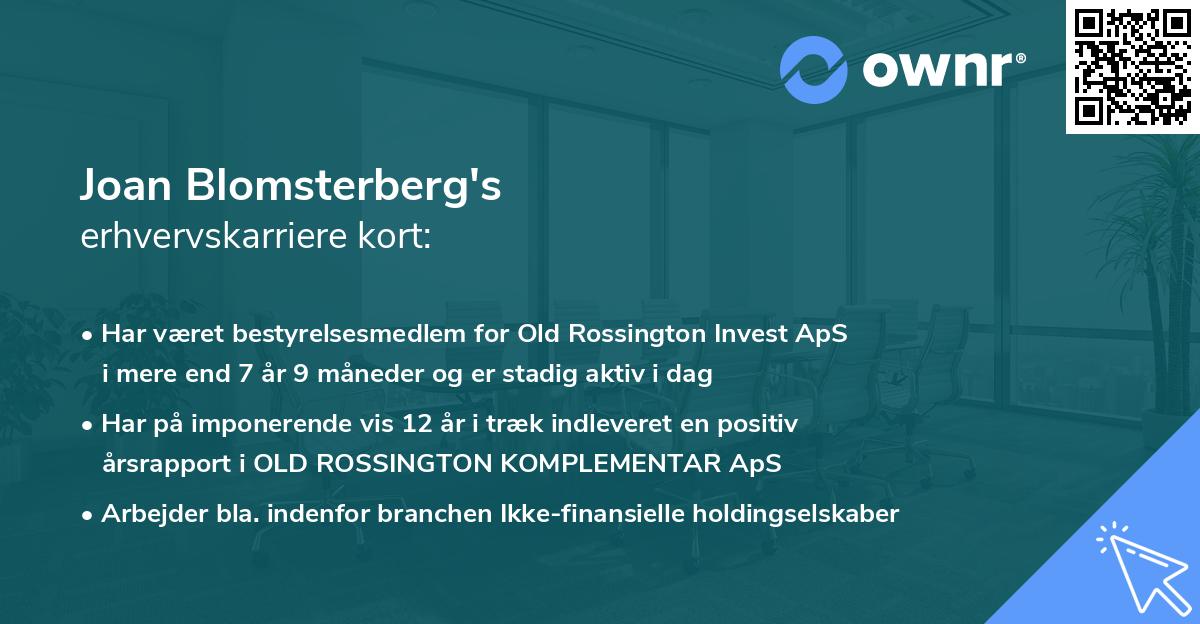 Joan Blomsterberg's erhvervskarriere kort