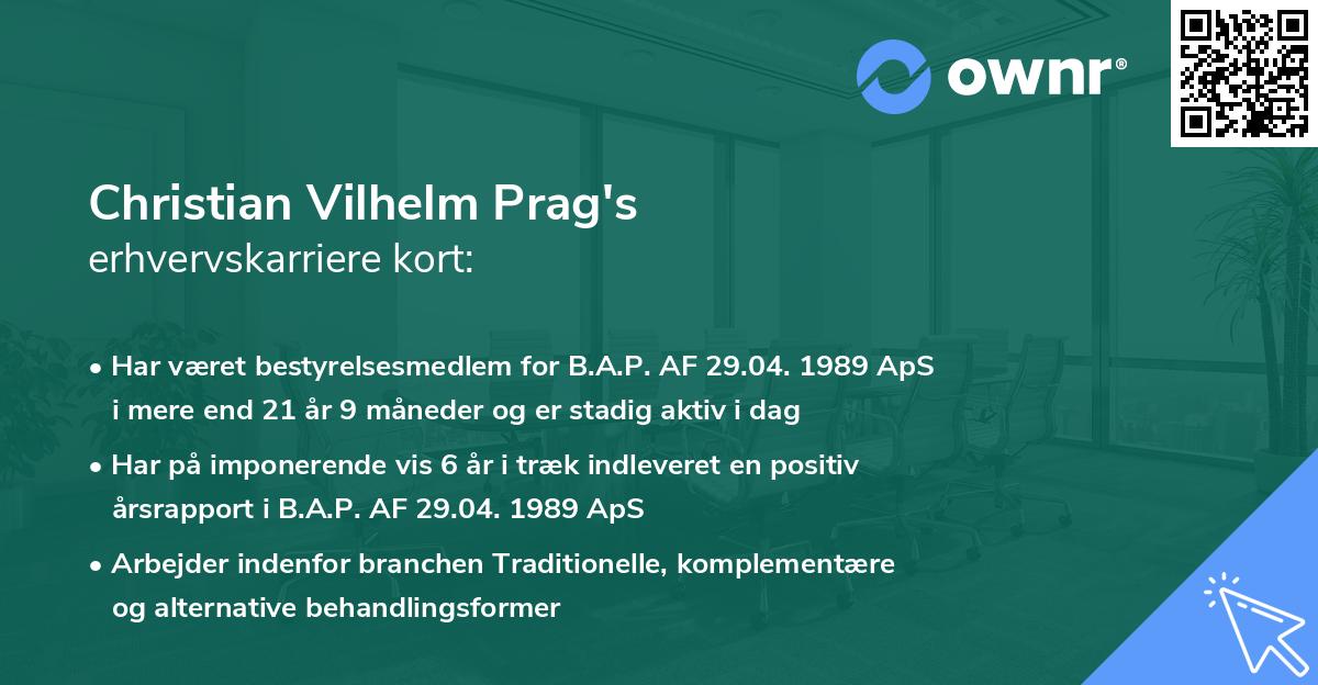 Christian Vilhelm Prag's erhvervskarriere kort