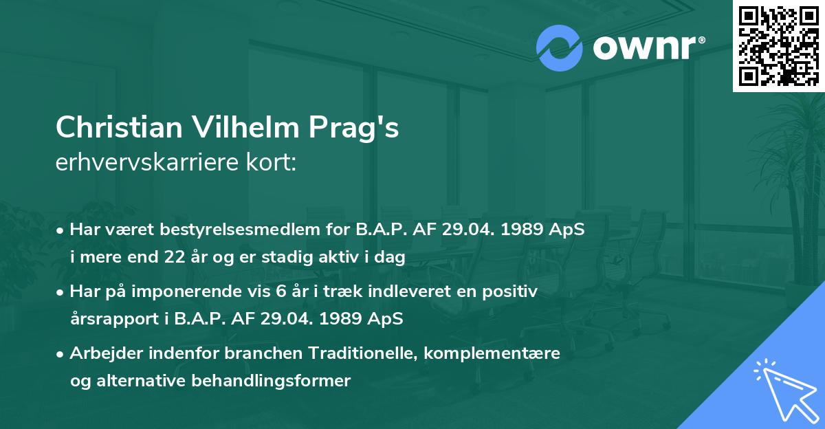 Christian Vilhelm Prag's erhvervskarriere kort