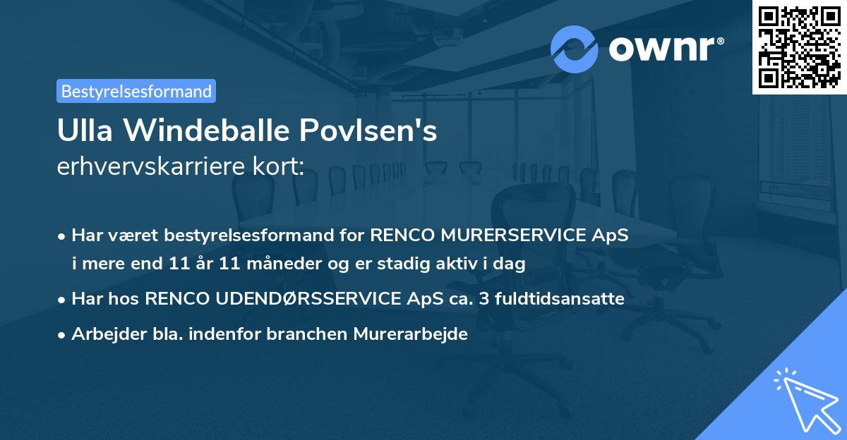 Ulla Windeballe Povlsen's erhvervskarriere kort