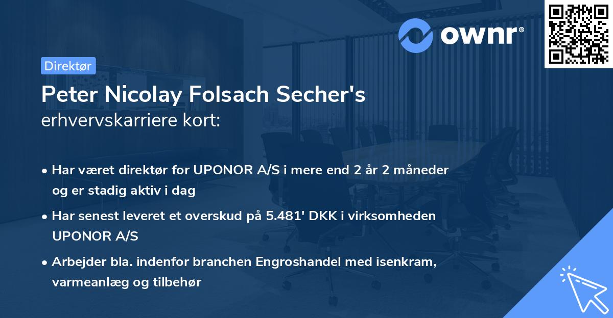 Peter Nicolay Folsach Secher's erhvervskarriere kort