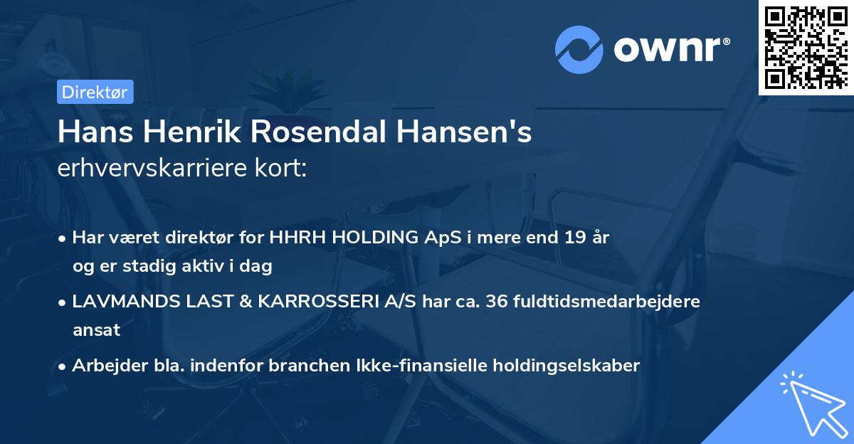 Hans Henrik Rosendal Hansen's erhvervskarriere kort