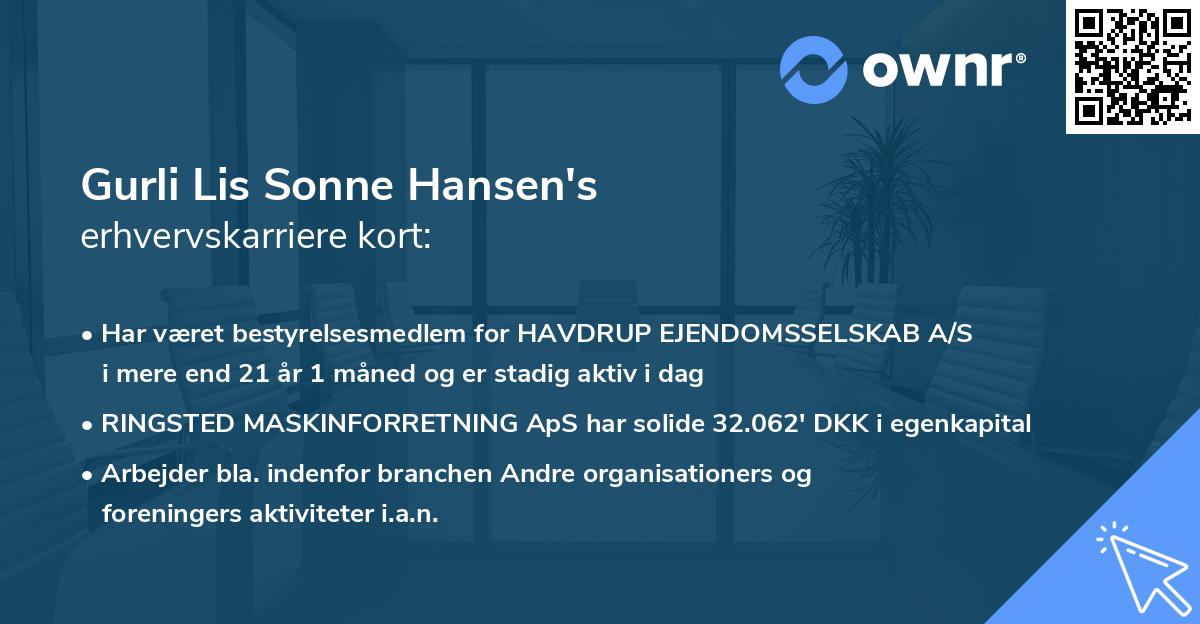 Gurli Lis Sonne Hansen's erhvervskarriere kort