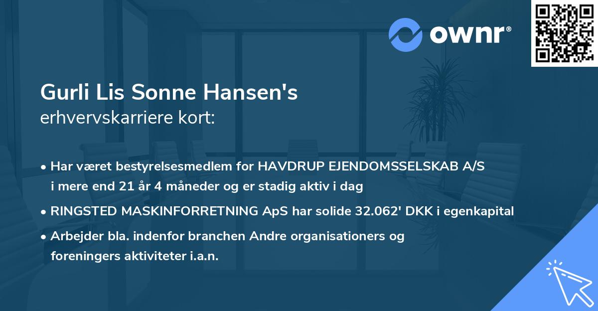 Gurli Lis Sonne Hansen's erhvervskarriere kort