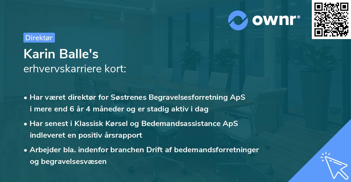 Karin Balle's erhvervskarriere kort