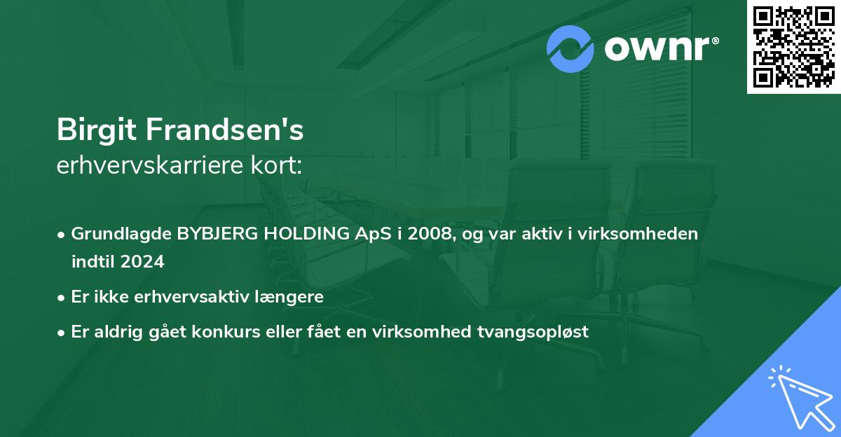 Birgit Frandsen's erhvervskarriere kort