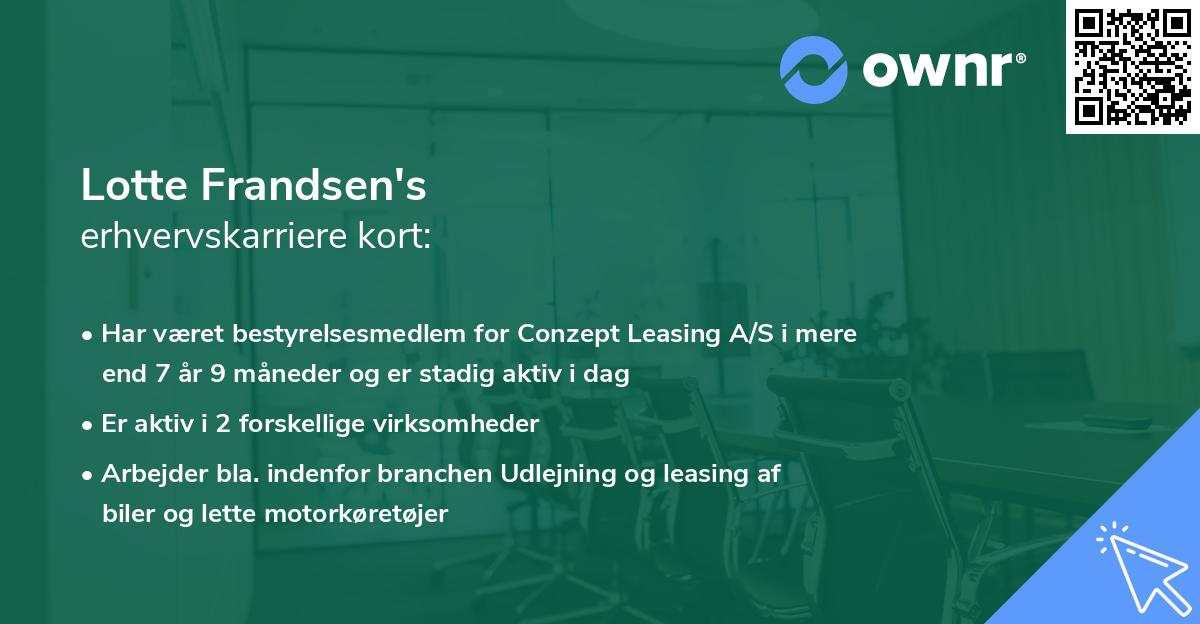 Lotte Frandsen's erhvervskarriere kort