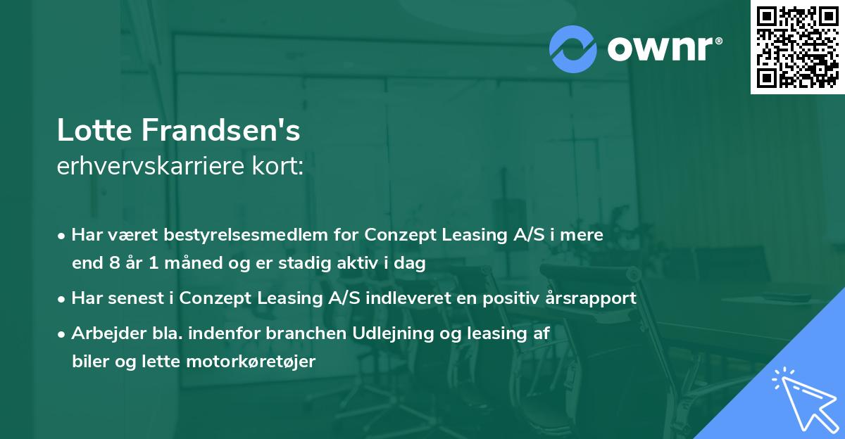 Lotte Frandsen's erhvervskarriere kort