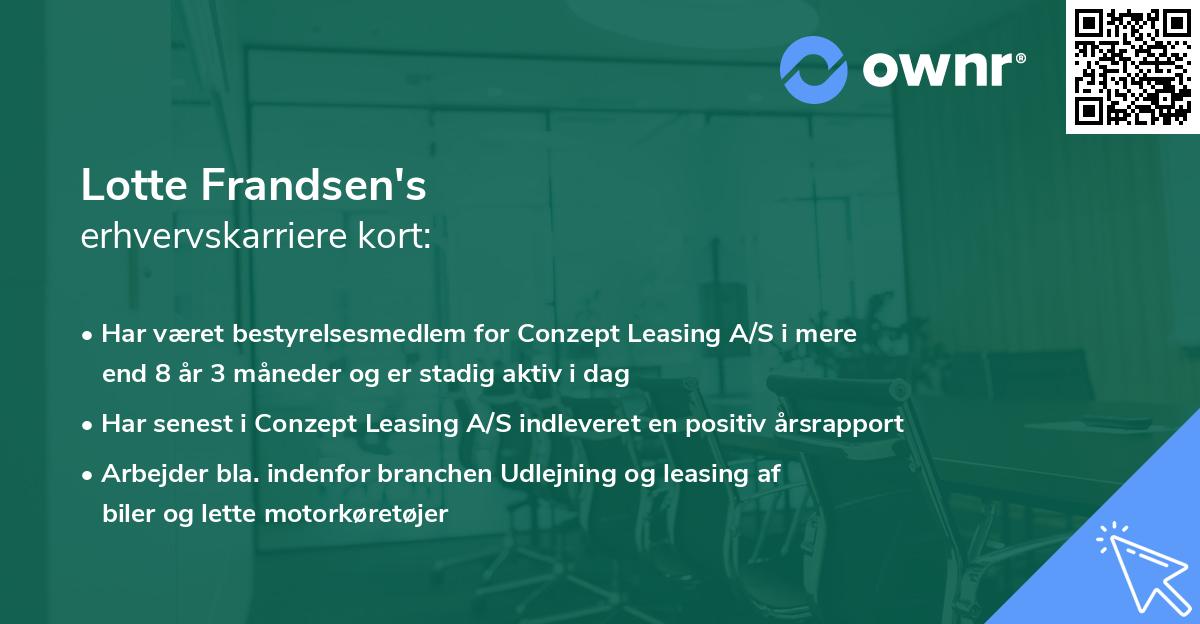 Lotte Frandsen's erhvervskarriere kort