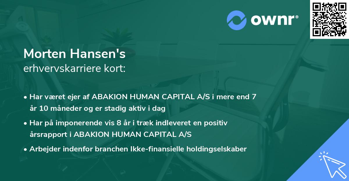 Morten Hansen's erhvervskarriere kort