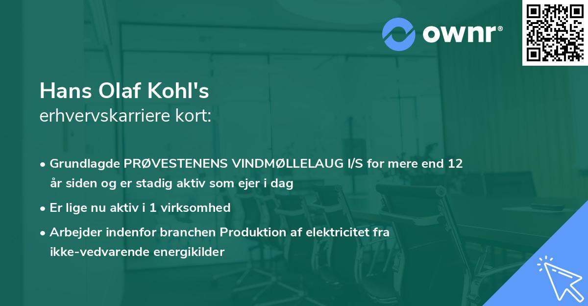 Hans Olaf Kohl's erhvervskarriere kort