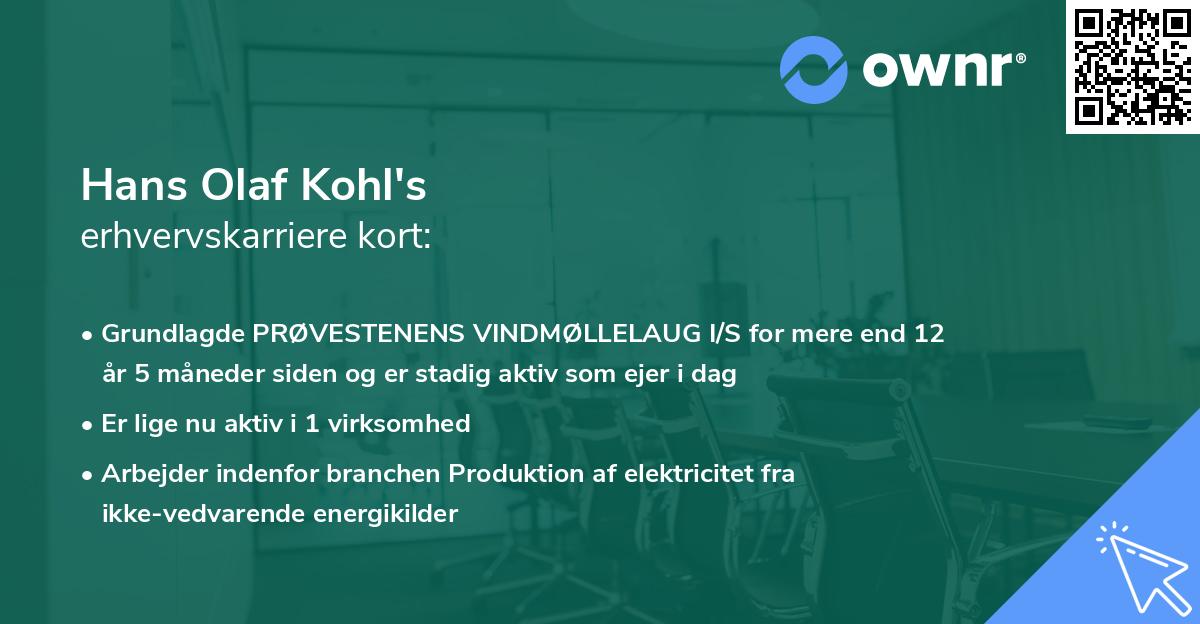 Hans Olaf Kohl's erhvervskarriere kort