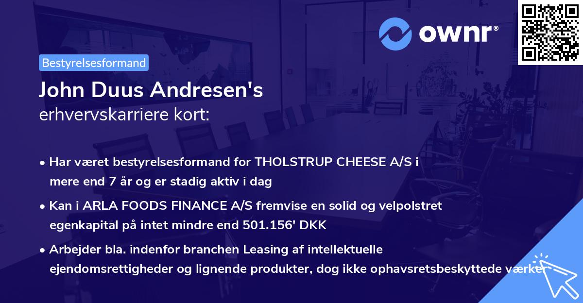 John Duus Andresen's erhvervskarriere kort