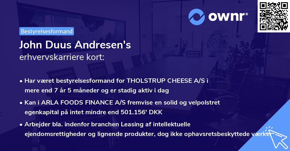 John Duus Andresen's erhvervskarriere kort