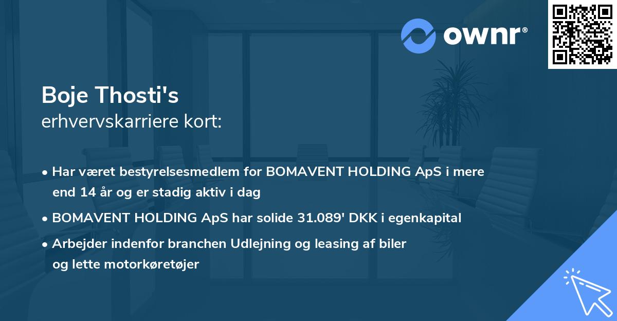 Boje Thosti's erhvervskarriere kort