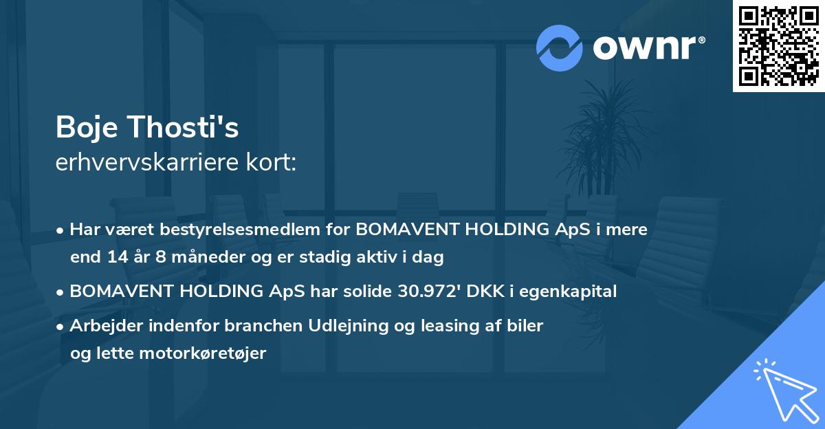 Boje Thosti's erhvervskarriere kort