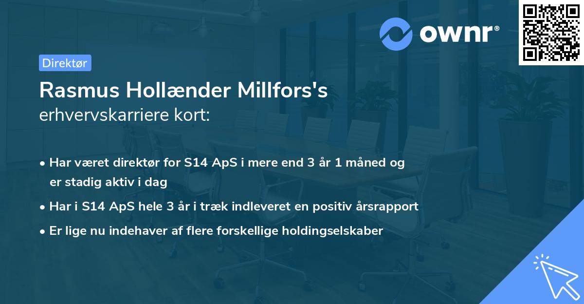 Rasmus Hollænder Millfors's erhvervskarriere kort