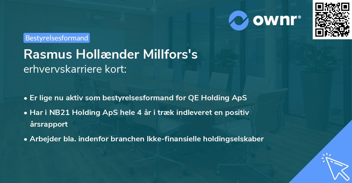 Rasmus Hollænder Millfors's erhvervskarriere kort