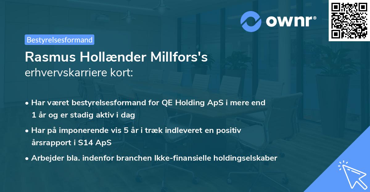 Rasmus Hollænder Millfors's erhvervskarriere kort