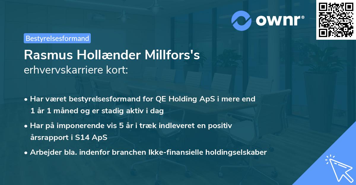 Rasmus Hollænder Millfors's erhvervskarriere kort
