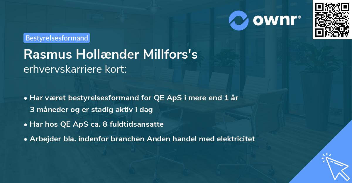 Rasmus Hollænder Millfors's erhvervskarriere kort