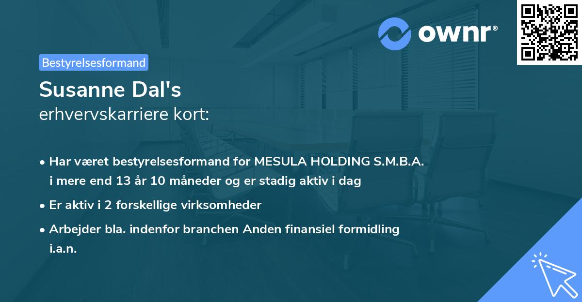 Susanne Dal's erhvervskarriere kort