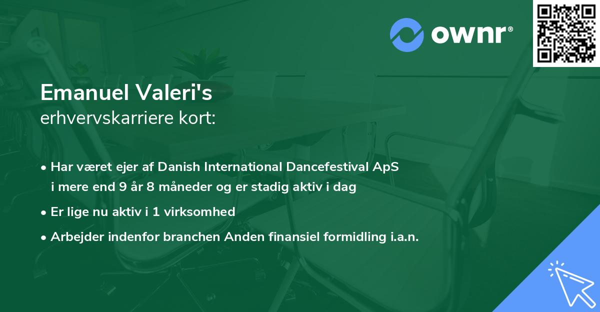 Emanuel Valeri's erhvervskarriere kort