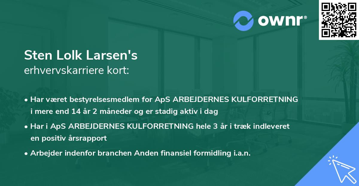 Sten Lolk Larsen's erhvervskarriere kort