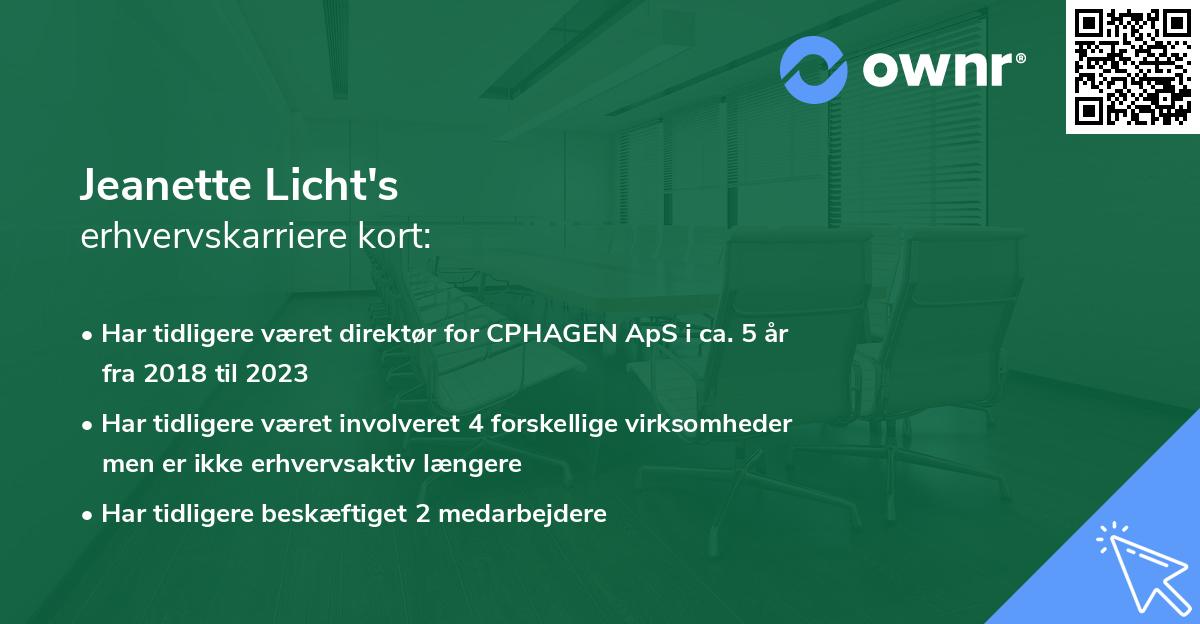 Jeanette Licht's erhvervskarriere kort