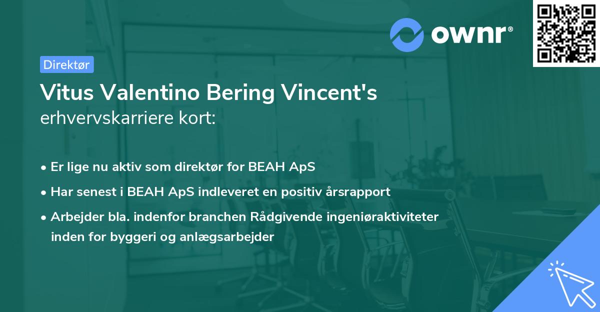Vitus Valentino Bering Vincent's erhvervskarriere kort