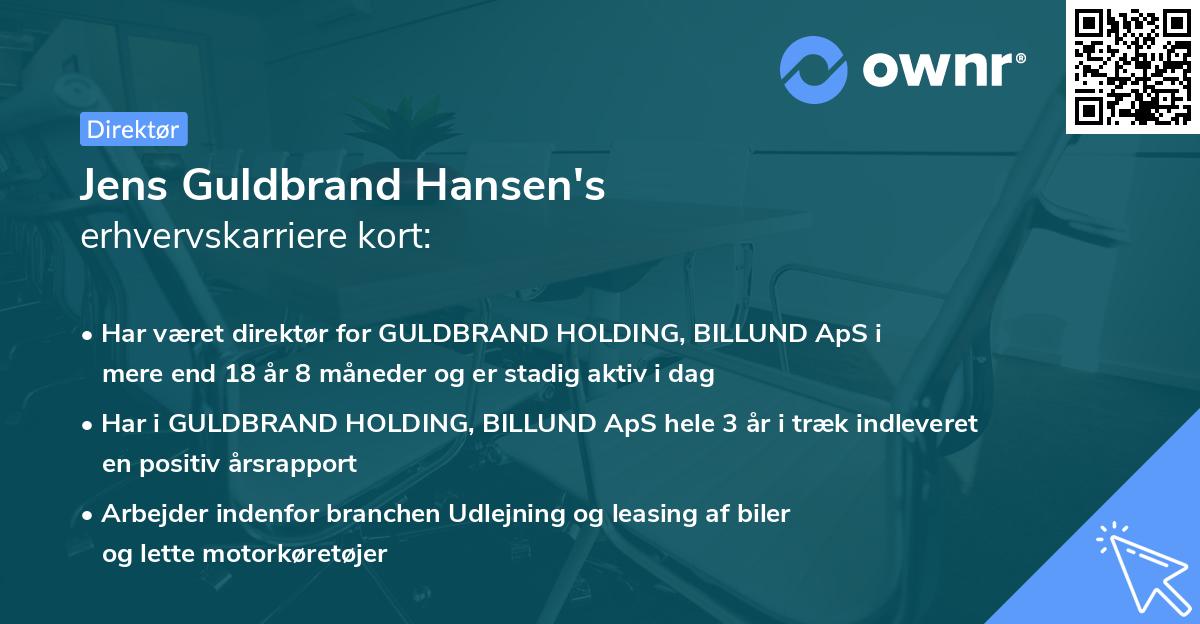 Jens Guldbrand Hansen's erhvervskarriere kort