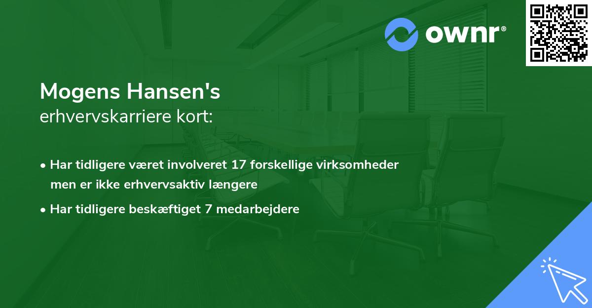 Mogens Hansen's erhvervskarriere kort