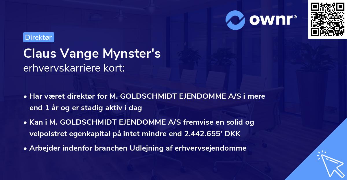 Claus Vange Mynster's erhvervskarriere kort