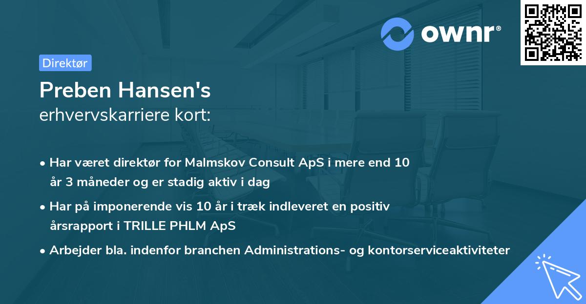 Preben Hansen's erhvervskarriere kort