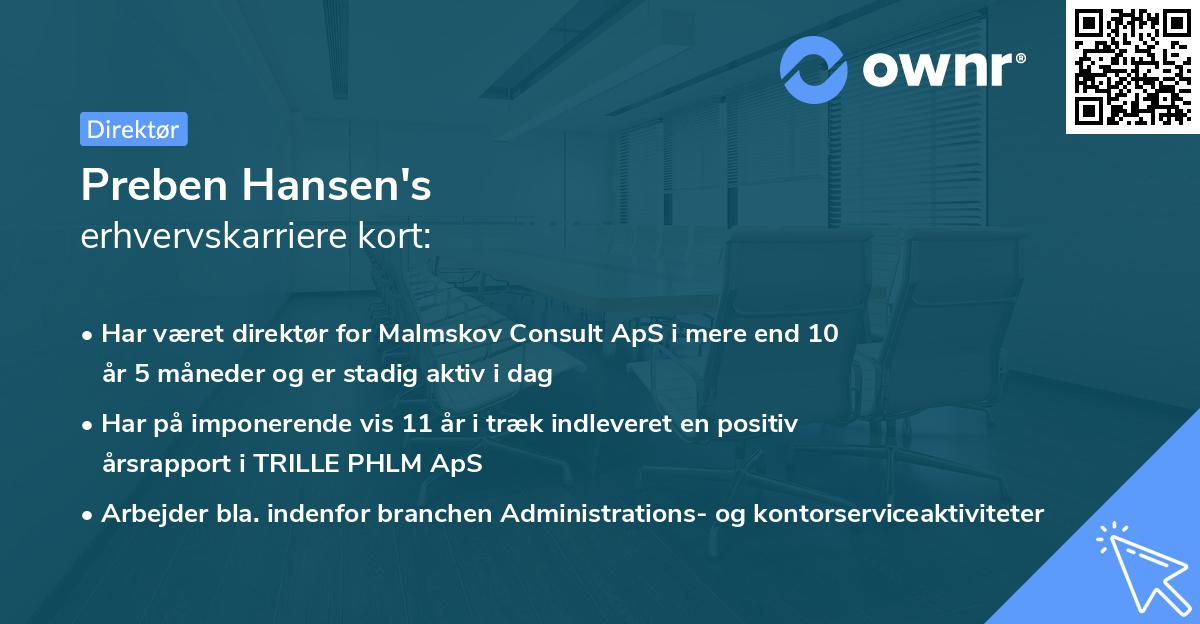 Preben Hansen's erhvervskarriere kort