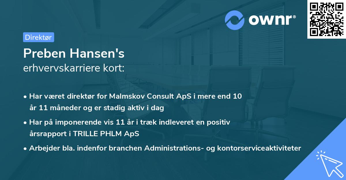Preben Hansen's erhvervskarriere kort