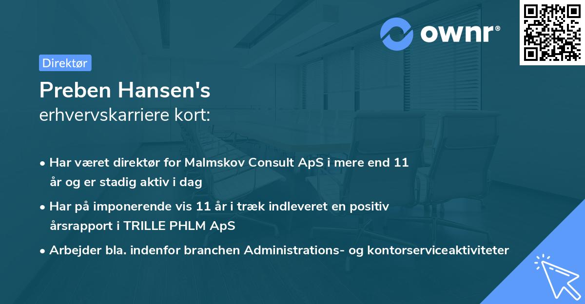 Preben Hansen's erhvervskarriere kort